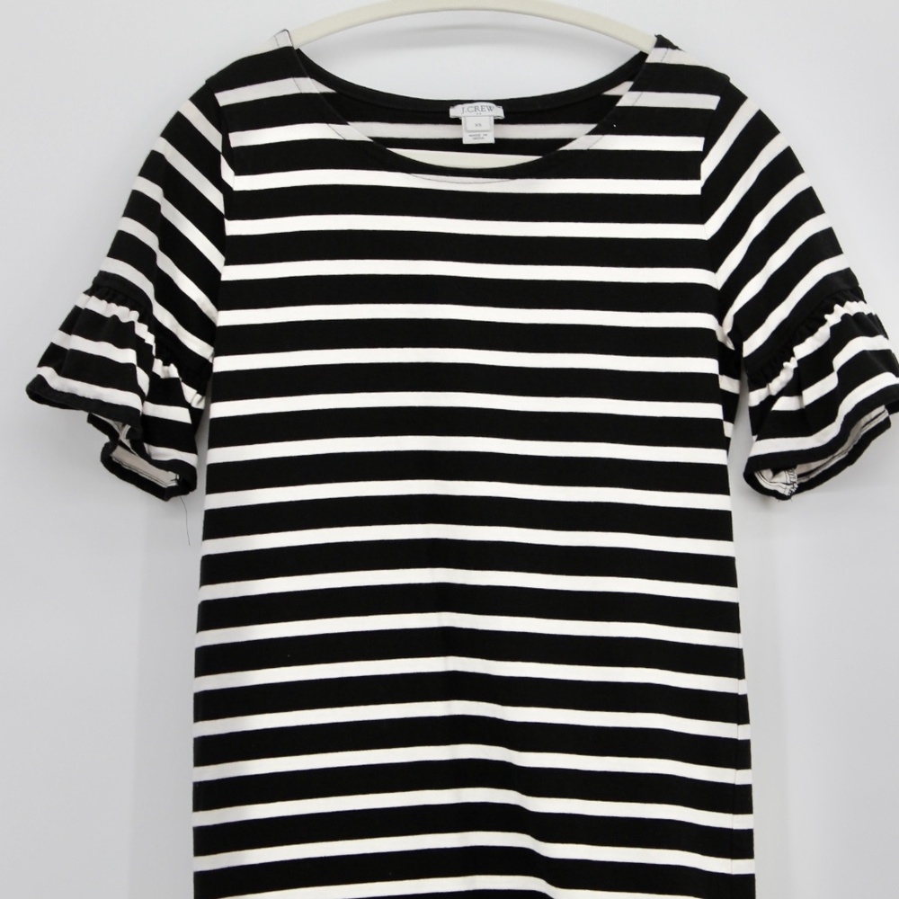 J Crew striped cotton dress with flutter sleeves | XS